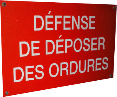 Plaque signal&eacute;tique rouge gravure blanche