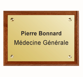 Plaque Laiton poli 30x20 cm<br>+ Support bois 2 Lignes2