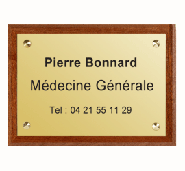 Plaque Laiton poli 30x20 cm<br>+ Support bois 3 Lignes3