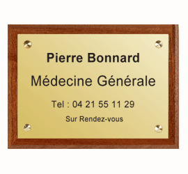 Plaque Laiton poli 30x20 cm<br>+ Support bois 4 Lignes4