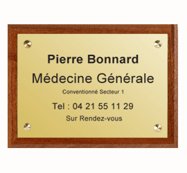 Plaque Laiton poli 30x20 cm<br>+ Support bois 5 Lignes5